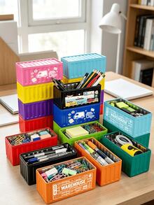 Mini Container-Shaped Storage Box, Industrial-Style Hard Desktop Organizer, Small Accessory Storage Box, Dormitory And Office Desk Decoration,Store Stationery, Hair Accessories, Jewelry, Perfume, Coins, Etc - Multicolor - View 4