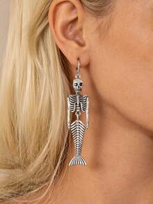 1 Pair Halloween New Vintage Alloy Mermaid Skeleton Pendant Earrings For Women - Silver - View 6
