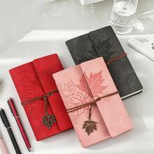 A7 Vintage Notebook With Maple Leaf Pattern, Modern Durable Notebook, Vintage Style Portable Travel Journal, Hardcover Notebook, Home, School Or Office Stationery Supplies - A7 - View 7