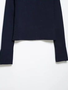 DEEKA Autumn New Women's European And American Style Fashion Minimalist Versatile Button-Up Knit Cardigan - Navy Blue - View 9