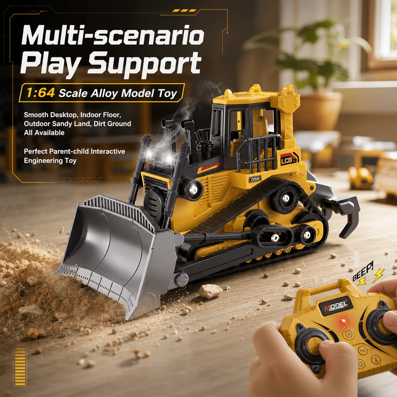 1:64 Desktop Mini Alloy Remote Control Bulldozer, 2.4G Wireless Phone APP Control With Lights, Rechargeable Realistic Engineering Model, Fun Desktop Toy Gift For Boys And Girls, Portable RC Toy Car, Ideal Children's Game Gift Toy - Multicolor - View 1