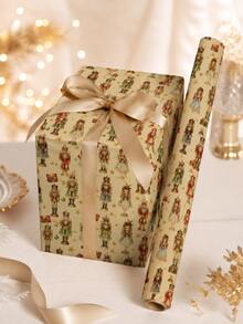 1 Roll 43*500cm Decorative Kraft Gift Wrapping Paper, Retro Red‑Green Buffalo Plaid With Golden Snowflake Print, Roll‑Shaped Holiday Wrapper For Christmas Party Gift Decoration - Roll - View 1