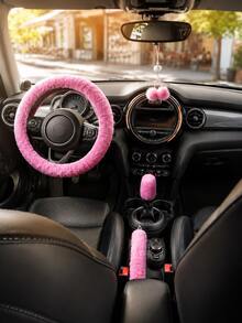8pcs/9pcs/17pcs Breathable Car Seat Covers Set, Butterfly Pattern, With Soft Plush Steering Wheel Cover, Gear Shift Cover, Handbrake Cover And Rhinestone Plush Pendant, Create Comfortable Driving Experience - Multicolor - View 6