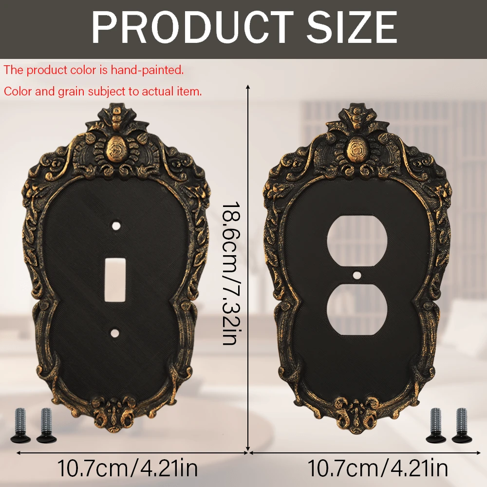 2pcs Combination Switch Plate Storage, Black With Gold Carved Plastic Switch Socket Panel, Includes Screws, Suitable For Whole House Home Decor Wall Switch Unified Beautification And Storage - Multicolor - View 1