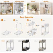2 Tier Under Sink Organizer, Metal Pull Out Sliding Drawer Rack, Cabinet Storage Shelf For Kitchen Bathroom, Black White Grey - View 10