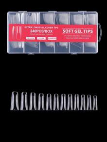60pcs Long Duck Nail Tips French Acrylic Capsule Full Cover Duck Nail Tips Artificial Fake Nails Wearable Nail Art Supplies - Clear - View 5