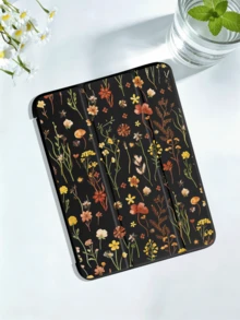 Retro Flowers Pattern Tablet Protective Case, Compatible With IPad 7/8/9/10th/Pro 11 /11th (A16) 2025 , Galaxy Tab S6 Lite / Galaxy Tab A11+ 2025, Offers Soft Shock-Proof Protection, Supports Smart Stand/Auto Wake/Sleep Function - Black - View 3