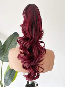 20-32 Inch Red Gradient Wavy Synthetic Hair Extensions, Heat-Resistant Fiber, Clip-In Design, Suitable For Women And Girls For Party And Daily Use, Halloween - Red Ombre - View 4