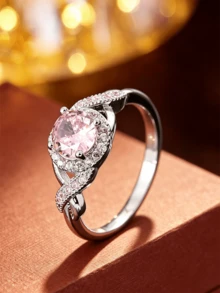 1pc French Sweet Goddess Exquisite Sparkling Engagement Ring, Cute Romantic Elegant Women's Ring, Bridal Wedding Dress Matching Accessory - Ring - View 3