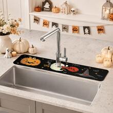 1pc Halloween Faucet Cover, Create Holiday Atmosphere, Bathroom Faucet Splash Guard, Waterproof Anti-Slip Faucet Pad, Kitchen Countertop Accessory, Kitchen Dining Table Accessory, Sink, Moisture-Proof Absorbent Pad, Absorbent Draining Pad, Ghost Pumpkin Pattern, Multi-Functional Absorbent Anti-Slip Pad - Multicolor - View 4