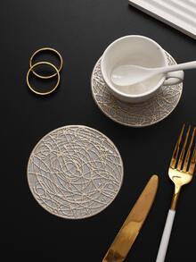 6-24pcs Champagne Gold PVC Hollow Round Carved Placemats, Luxury Table Decor Coasters, Coffee Cup Heat-Insulating Pads, Tabletop Photography Props, Home Dining Table Scratch-Resistant Protective Mats, Wedding Table Decoration, Luxury Home Table Decor Mats - Multicolor - View 7