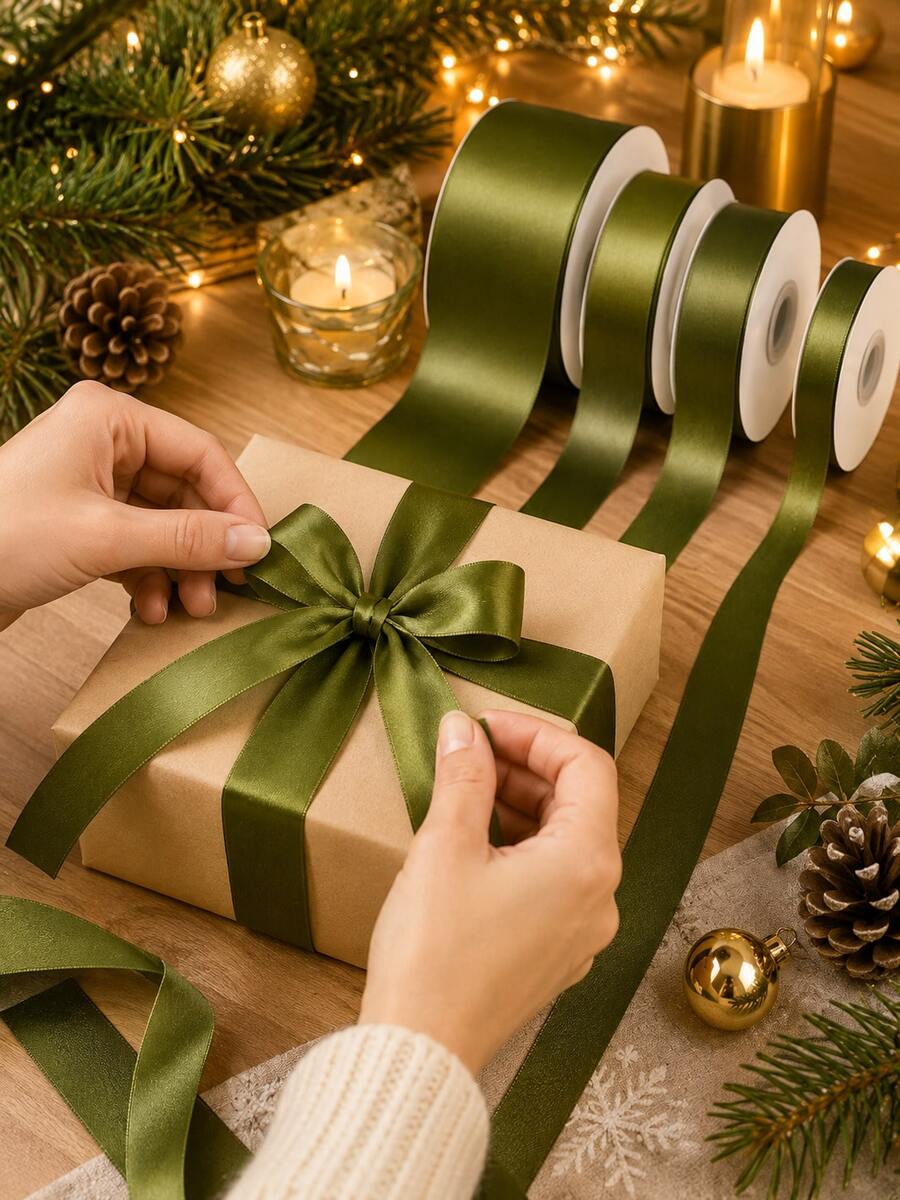 Cuộn ruy băng satin màu xanh ô liu 25 yard - ruy băng vải lụa mịn chất lượng cao với nhiều kích thước, hoàn hảo để làm nơ, phụ kiện tóc DIY, nơ ruy băng, gói quà sinh nhật, trang trí đám cưới, trang trí cây thông Noel và đồ thủ công