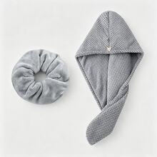Grey Microfiber Quick-Dry Hair Towel And Plush Scrunchie Set, Fast-Absorbing Hair Wrap Bath Cap + Soft Large Scrunchie Combo, Women's Bathroom Shower Accessories - Multicolor - View 13