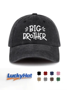 1件中性水洗復古棒球帽「BIG BROTHER」手繪標語印花可調節做舊爸爸帽，適合休閒家庭穿搭 - B - 查看 6