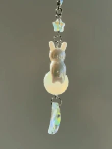 1件水夢粉色兔子月亮手機鍊，幻彩星水晶串珠，可愛療癒風女孩日常裝飾吊飾 - 月兔 - 查看 4