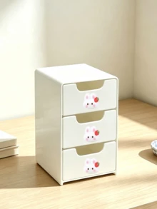 Mini Desktop Drawer Storage Box With Strawberry Rabbit Decoration, Multi-Layer Jewelry And Cosmetic Organizer, Desktop Storage, Suitable For Vanity, Bedroom, Office Supplies, Birthday Gift And Back To School Gift - Multicolor - View 14