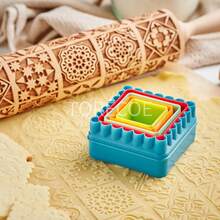 1Pc 13.7 Inch Wooden Embossed Rolling Pin, Square‑Grid Floral Engraved Dough Roller, Cookie Biscuit Imprint Mold, Household Baking Tool, Ideal For Party, Wedding, Festival & Gift - Multi-color - Dark Window Film - View 1