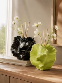 Ins Style Lotus Leaf Pattern Reed Diffuser Vase, 3D Wavy Texture Glossy Finish, Suitable For Aroma Sticks & Dried Flowers, Create Cozy Home Fragrance Corner - Ins-style Aesthetic Aroma Diffuser Bottle - View 8