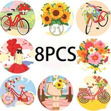 Hot Selling 8PCS Gnome, Flower, Bicycle, Sunflower Print Design PET Non-Slip Coasters, Home Kitchen Decor Accessories, Suitable For Various Holiday Gatherings, Party Gifts, Thanksgiving, Autumn Decoration - Multi-color LDX2631 - View 1