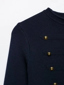 DEEKA Autumn New Women's European And American Style Fashion Minimalist Versatile Button-Up Knit Cardigan - Navy Blue - View 4
