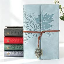 A7 Vintage Notebook With Maple Leaf Pattern, Modern Durable Notebook, Vintage Style Portable Travel Journal, Hardcover Notebook, Home, School Or Office Stationery Supplies - A7 - View 5