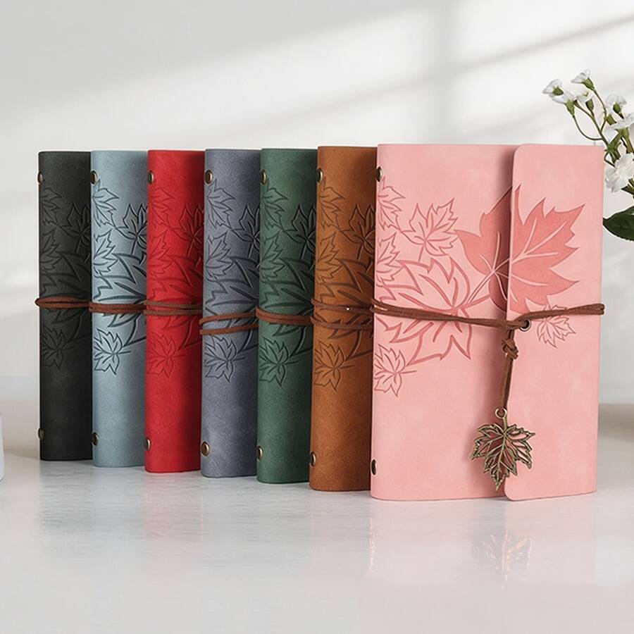 A7 Vintage Notebook With Maple Leaf Pattern, Modern Durable Notebook, Vintage Style Portable Travel Journal, Hardcover Notebook, Home, School Or Office Stationery Supplies - A7 - View 1