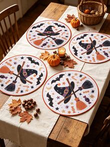 6pcs Halloween & Thanksgiving Round Placemats, Autumn Pumpkin Maple Leaf Turkey Squirrel Print Table Mats, Holiday Atmosphere Decorative Table Pads - Multicolor - View 7