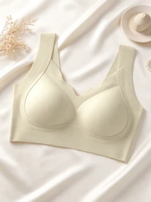 4pcs Women's Solid Color Seamless Wavy Edge Wireless V-Neck Soft Support Comfortable Bra, Recommended To Choose One Size Larger Than Your Own - Multicolor - View 6