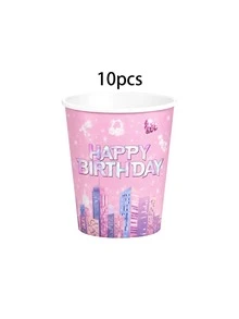10pcs/20pcs/50pcs/80pcs Birthday Party Supplies, Pink & Purple Music City Theme Tableware Set, 7/9 Inch Paper Plates, 3.5 Inch Cups, 6.5 Inch Napkins, Happy Birthday Party Decorations, Party Tableware - Multicolor a - View 8