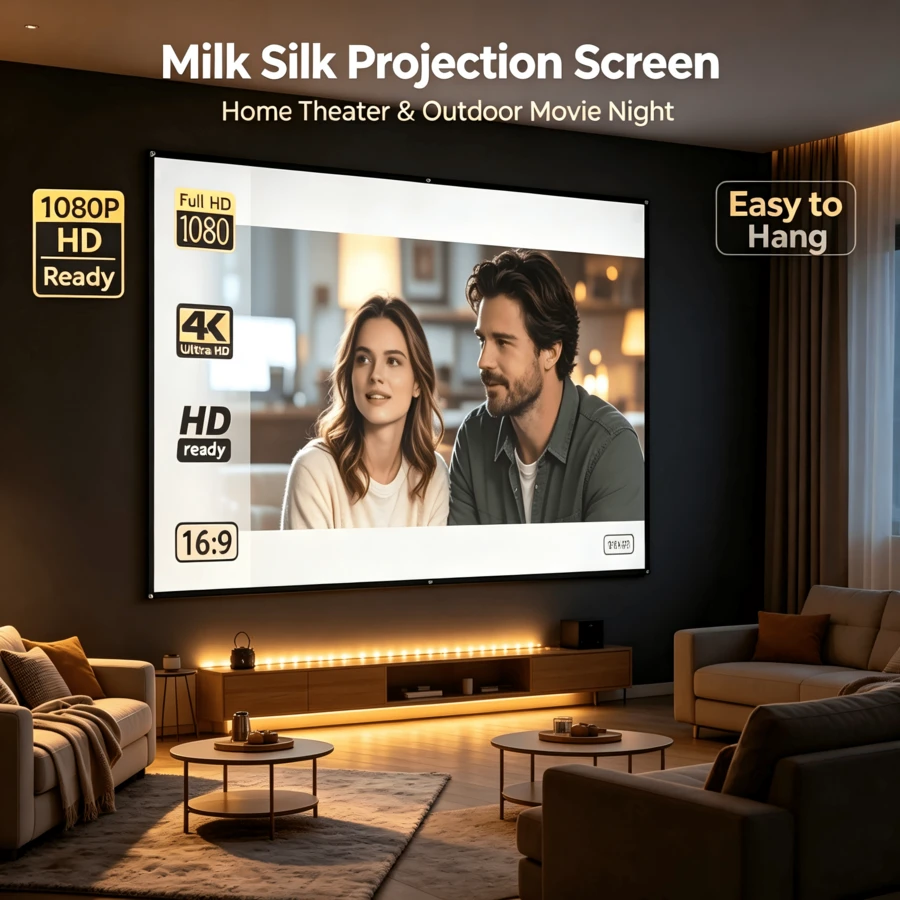 Projector Screen 60", 84", 72", 100", 120", 150", Portable Foldable Projection Screen 16:9 4K 3D Indoor/Outdoor Movie Screen, Suitable For Home Theater, Camping And Entertainment Activities - Milk Silk Style - View 1