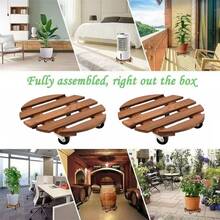 Solid Wood Mobile Flower Stand, Flower Pot Base Tray Rack, Outdoor Mobile Flower Rack, Rotating Casters, Suitable For Indoor, Patio Flower Pots, Potted Plants And Garden Decor - Multicolor - View 9