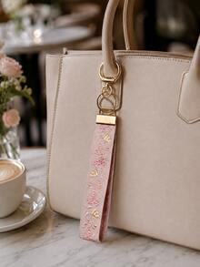 Fashion Polyester Fabric Heat Transfer Fabric Strap Keychain Bag Charm,Handbag Charms - Pink - View 4