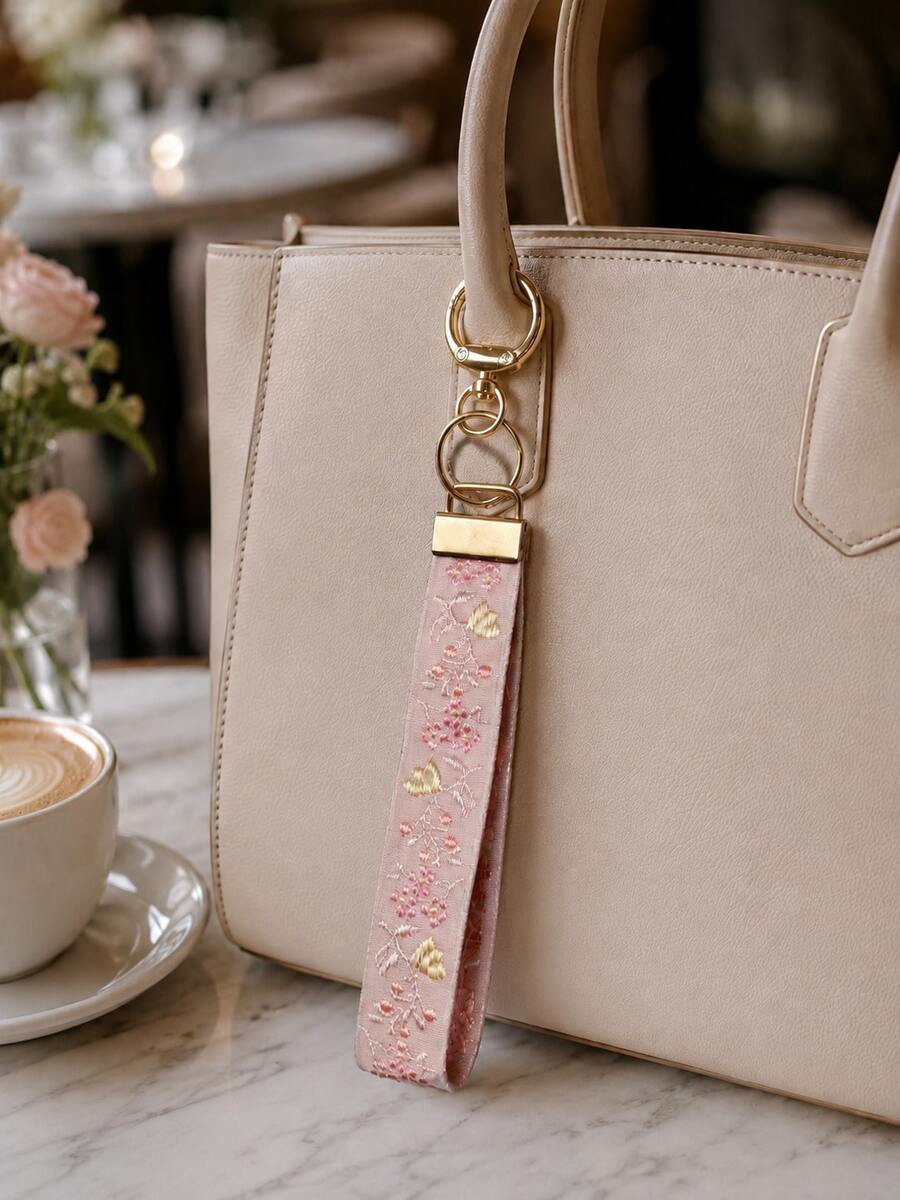 Fashion Polyester Fabric Heat Transfer Fabric Strap Keychain Bag Charm,Handbag Charms - Pink - View 1