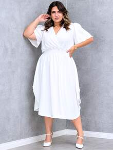 Duna Women's Plus Size Wrap Midi Dress With Short Sleeves - 查看 1