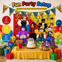 Roblox 11件套游戏主题生日派对装饰，包含旗帜横幅背景幕布，全套组合，创意趣味游戏风格场景装饰，适合室内外使用，儿童生日派对、节日庆典必备套装 - Roblo boy Flag 背景布 - 查看 4