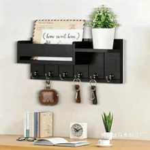 Wooden Wall-Mounted Key Holder With Hooks, Multi-Layer Storage Rack For Home Living Room Entryway, Key And Miscellaneous Items Organizer - Multicolor - View 3