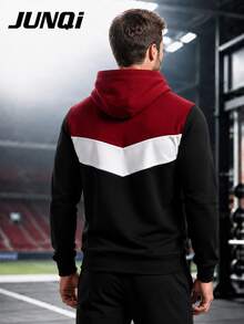 JUNQi Men's Fashion Colorblock Hooded Sweatshirt, Thick Casual Sports Pullover Sweatshirt For Autumn/Winter - Multicolor - View 2