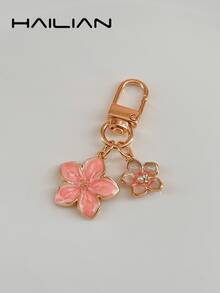 HAILIAN 1pc Alloy Material Cherry Blossom Shaped Keychain, Lightweight And Elegant Cherry Blossom With Square Tag, Suitable For Bag Pendant, Car Keychain, Couple Birthday Holiday Gift - Pink - View 7