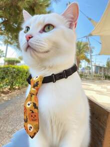 Halloween Pet Tie Collar Spider Ghost Bat Print Pattern Collar Skull Adjustable Cat Neck Collar - Multicolor - View 3