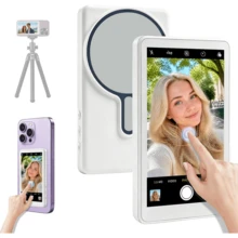 Rechargeable Magnetic Phone Live Streaming Selfie Display | 3.6V Dual Power (Battery/USB), Compatible With IOS And Android Phones | Suitable For Live Streaming, Content Creation, Selfie, Speaker Design (3.97 Inch) 1250mAh, Phone Charm - White - View 2