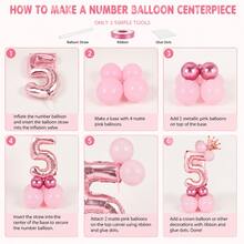 17pcs Rose Gold Number Balloon Set, Includes 16-Inch 0-9 Number Foil Balloons, Mini Crown, Latex Balloons, Suitable For Anniversary, Birthday Party, Party Decoration, Holiday Celebration, Wedding - Multicolor - View 7