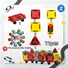Magnetic Car Set - Magnetic Car Base, Suitable For Magnetic Toy STEM Building Block Toy Accessories, Suitable For Magnetic Blocks, Durable Wheels Car Road Signs, Creative Game Suitable For Boys And Girls 3+ Educational Toy (Random Color) - Multicolor - View 23