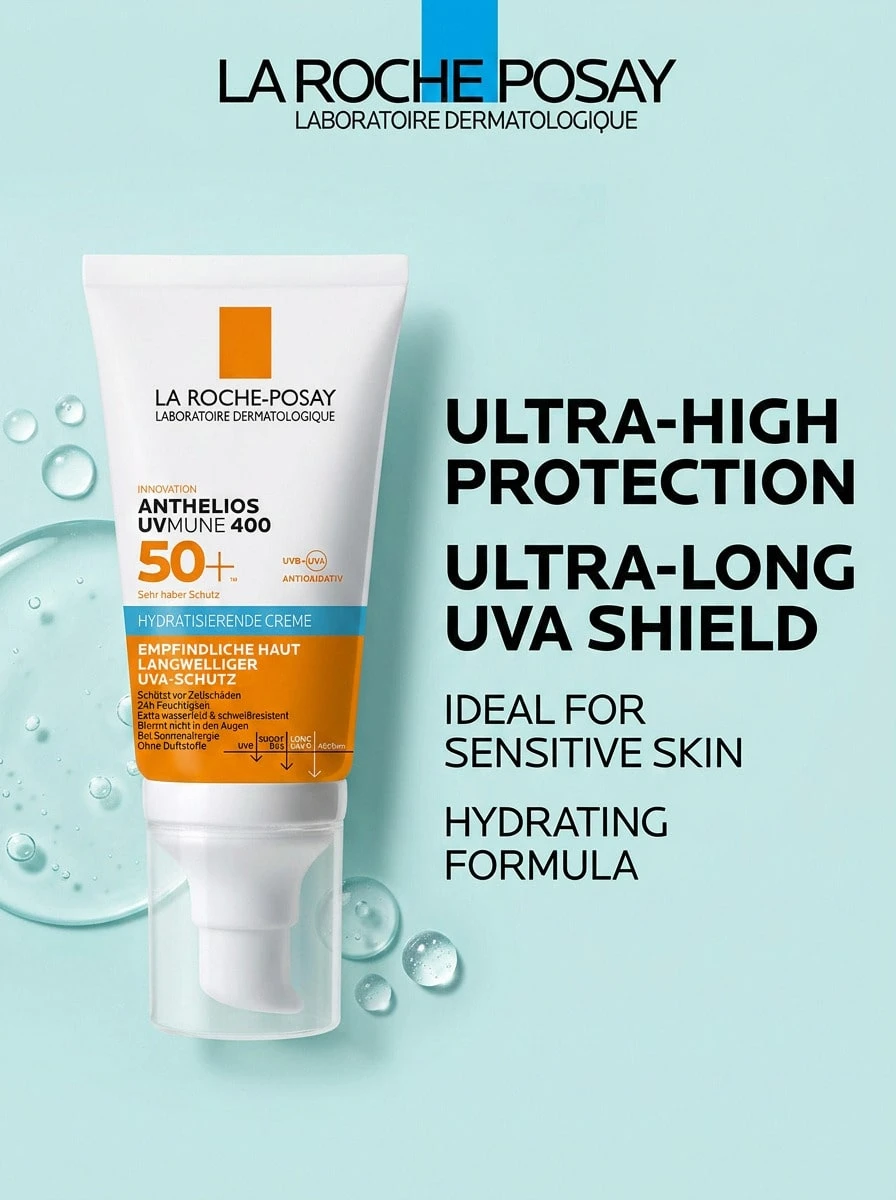 La Roche-Posay Anthelios Hydratisierende Creme UVMune 400 LSF 50+50ml – Sunscreen, Broad Spectrum SPF 50+, For Sensitive Skin, Fragrance-Free, Mexoryl 400, Suitable For Daily Facial Skincare Routine - Clear - View 1