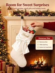 Personalized Christmas Stockings, Customizable Name, Luxury Soft Velvet Christmas Stockings With 3D Bow, Large Hanging Christmas Decoration, Suitable For Fireplace, Mantel And Christmas Tree, Perfect For Family, Couples And Pets Customized Holiday Gifts, Christmas Home Party Decoration, Letter Pattern - Multicolor - View 6