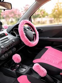 8pcs/9pcs/17pcs Breathable Car Seat Covers Set, Butterfly Pattern, With Soft Plush Steering Wheel Cover, Gear Shift Cover, Handbrake Cover And Rhinestone Plush Pendant, Create Comfortable Driving Experience - Multicolor - View 3