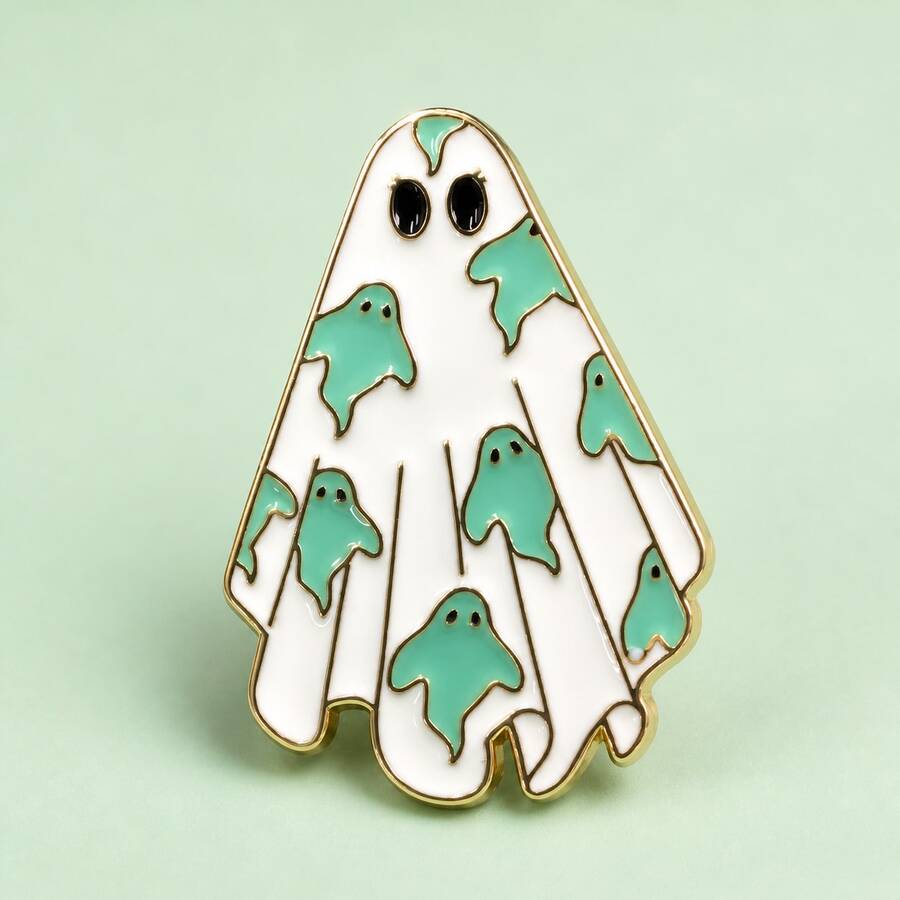 3 buah Bros Hantu Kartun Lucu untuk Halloween, Pin Kerah Modis untuk Sehari-hari & Pesta, Hadiah Liburan - Hijau - View 1