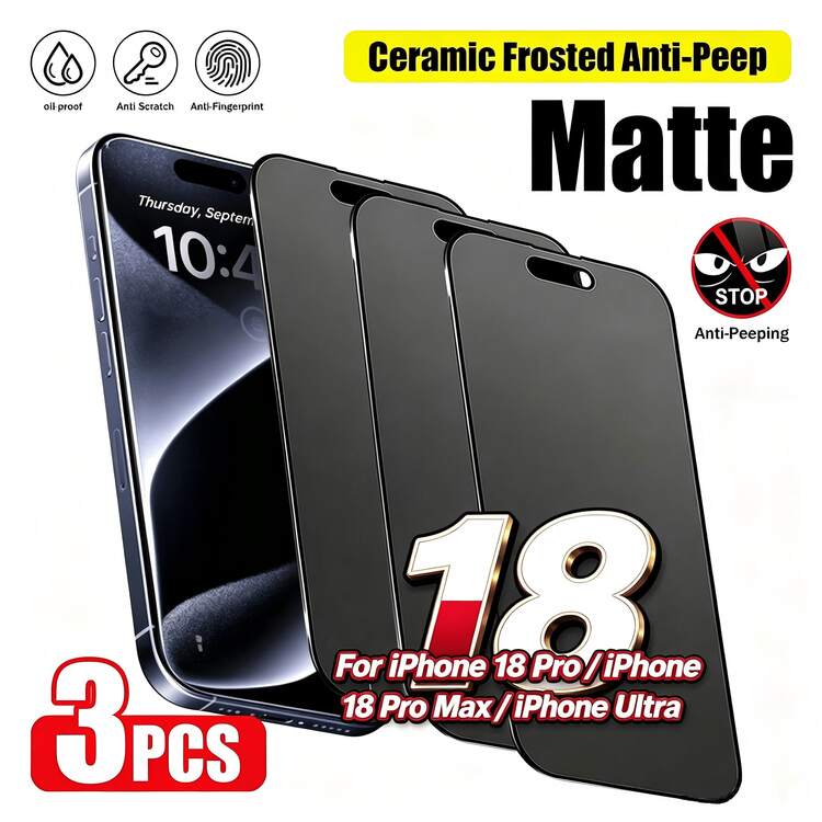 XINHONGYU 3pcs Full Coverage Matte Frosted Privacy Screen Protector, Anti-Peeping 9H+ Hardness, Upgraded Edge Protection, Anti-Drop Anti-Scratch, Easy Installation Bubble-Free, Compatible With Phone 18 Pro Max/ 18Pro 17 Pro Max/17 Air/16 Pro Max/16 Plus/16E/15 Pro Max/14/13 - Black - View 19