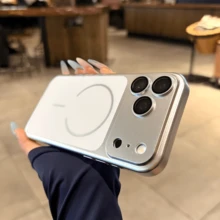 Apple 18 超薄金屬 PC 磁吸手機殼，相容 iPhone 18 Pro Max 18 Pro 17 Pro Max 16 15 14 13，附鏡頭保護背蓋，Apple 18 手機殼，Apple 17 手機殼，Instant Anti-Apple 18 17 手機殼，手機配件 - 銀色 - 查看 4