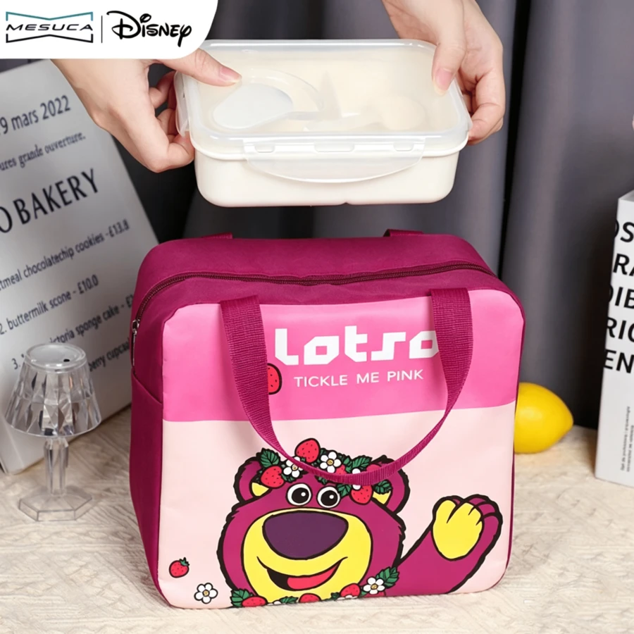 Mesuca Portable Handheld Insulated Lunch Bag, Food Storage, Disney Lotso Bear Character Print, Red & Pink, Leak-Proof, Thermal, Reusable, 1pc - View 1