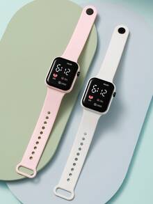 2pcs White & Pink Strap Square Dial Numeric Watch, Suitable For Daily Life - Multicolor - View 6